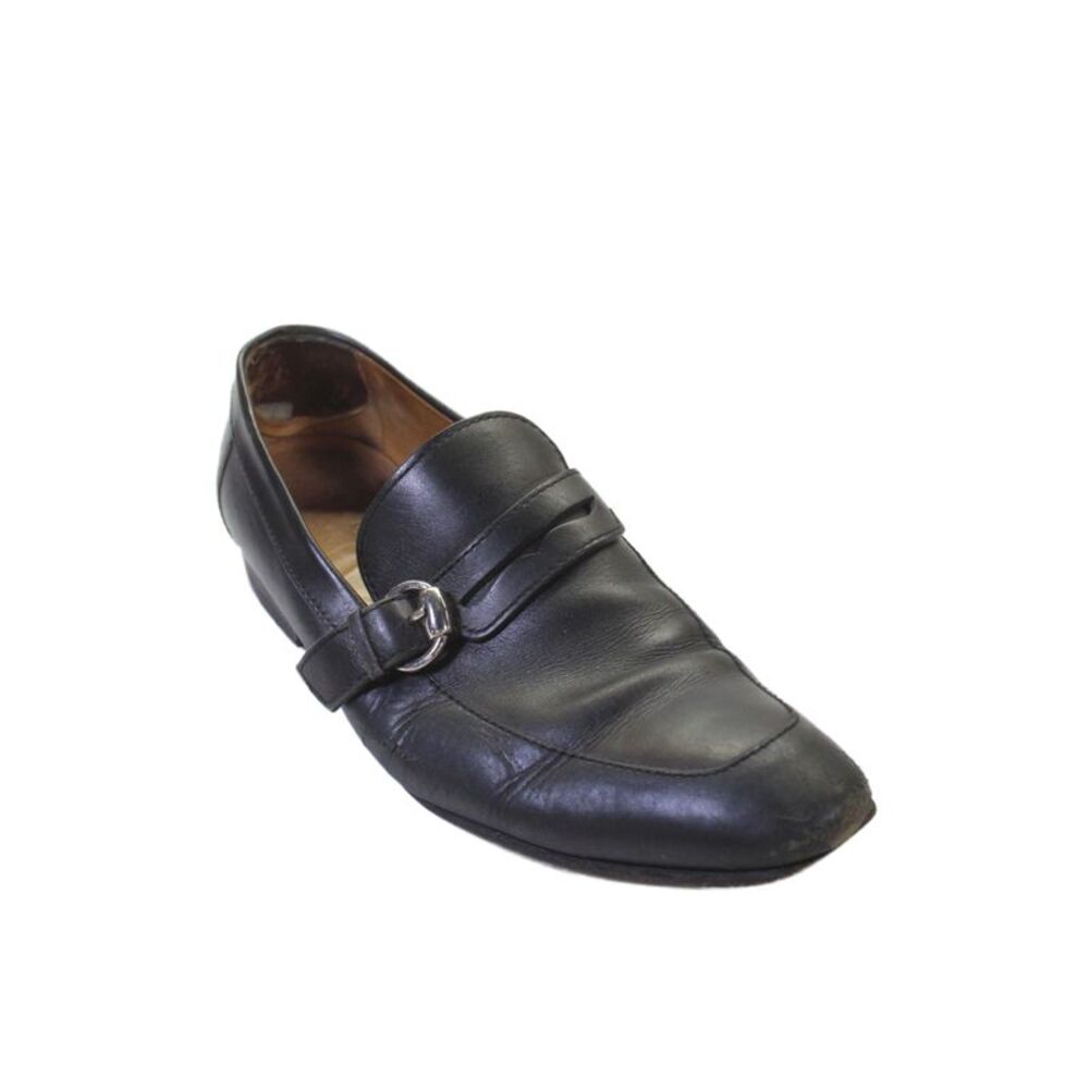 Gucci Mens Leather Buckle Side Dress Shoe Loafers Black Size 8 D